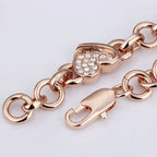Heart-Shaped Chain Bracelet 18K Rose Gold Coated with White Crystal-Adorned Ring Links