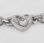 Heart-Shaped Link Bracelet 18K White Gold Coated with White Crystal-Adorned Chains