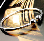 Circle Hoop Bangle Bracelet 925 Sterling Silver with Adjustable Ring Ending and 2 Ball Accents