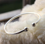 Circle Hoop Bangle Bracelet 925 Sterling Silver with Adjustable Ring Ending and 2 Ball Accents