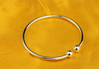 Circle Hoop Bangle Bracelet 925 Sterling Silver with Adjustable Ring Ending and 2 Ball Accents