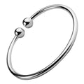 Circle Hoop Bangle Bracelet 925 Sterling Silver with Adjustable Ring Ending and 2 Ball Accents
