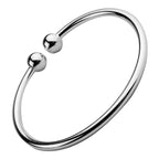 Circle Hoop Bangle Bracelet 925 Sterling Silver with Adjustable Ring Ending and 2 Ball Accents