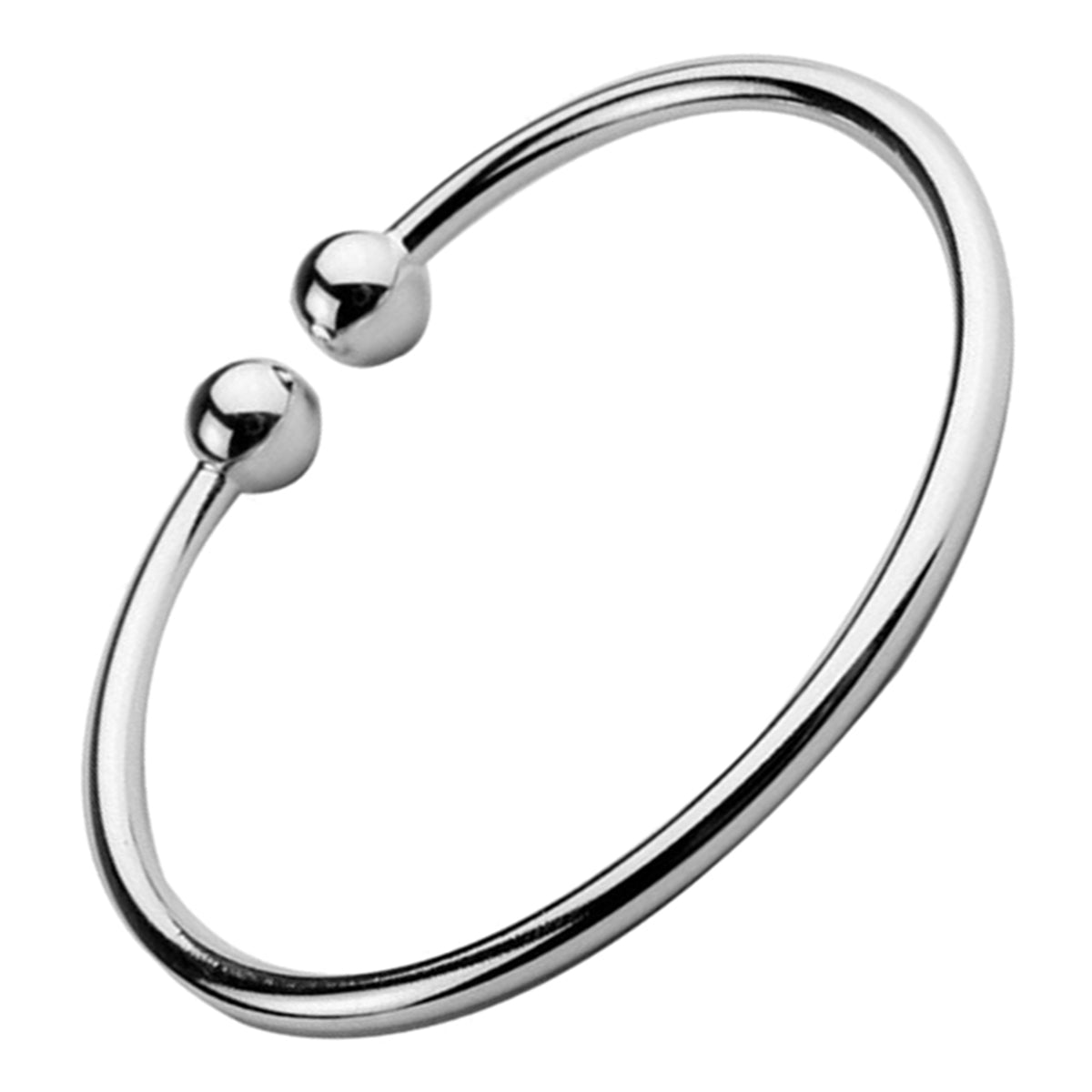Circle Hoop Bangle Bracelet 925 Sterling Silver with Adjustable Ring Ending and 2 Ball Accents