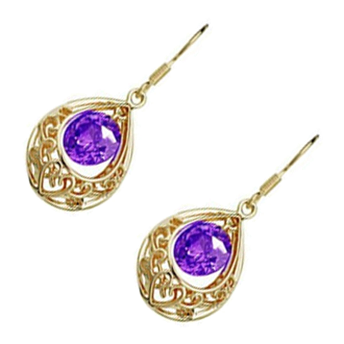 Vintage Filigree Teardrop Earrings 18K Yellow Gold Coated with Round Zircon Stone
