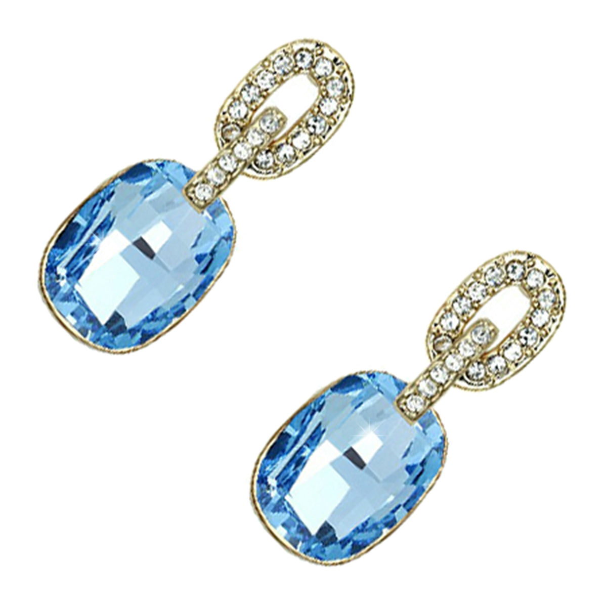 Festive Drop Earrings 18K Yellow Gold Coated with Rectangular Cut Crystals and Sparkling White Stone-Embellished Oval Band