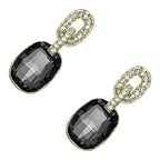 Festive Drop Earrings 18K Yellow Gold Coated with Rectangular Cut Crystals and Sparkling White Stone-Embellished Oval Band