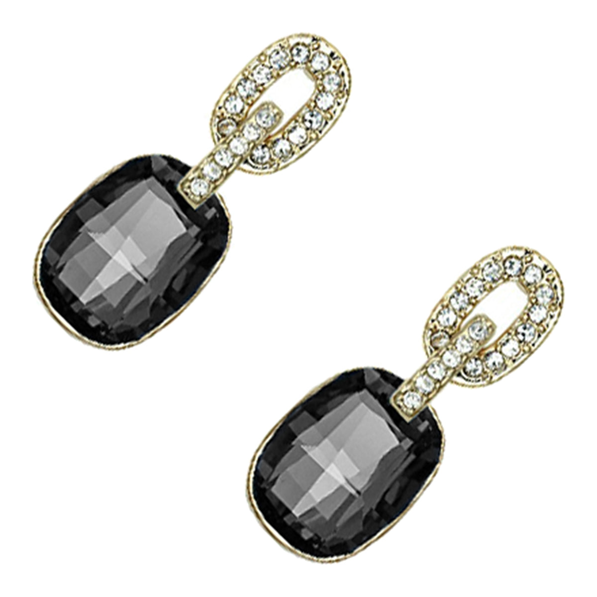 Festive Drop Earrings 18K Yellow Gold Coated with Rectangular Cut Crystals and Sparkling White Stone-Embellished Oval Band