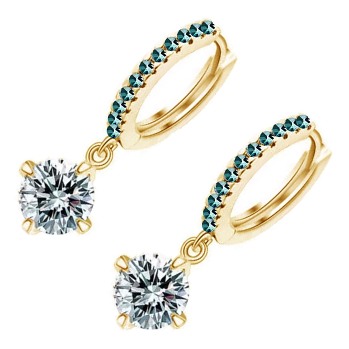 Circle Hoop Earrings 18K Yellow Gold Coated with Round Sparkling Diamond Clear Crystal Pendant and Stone-Embellished Circle
