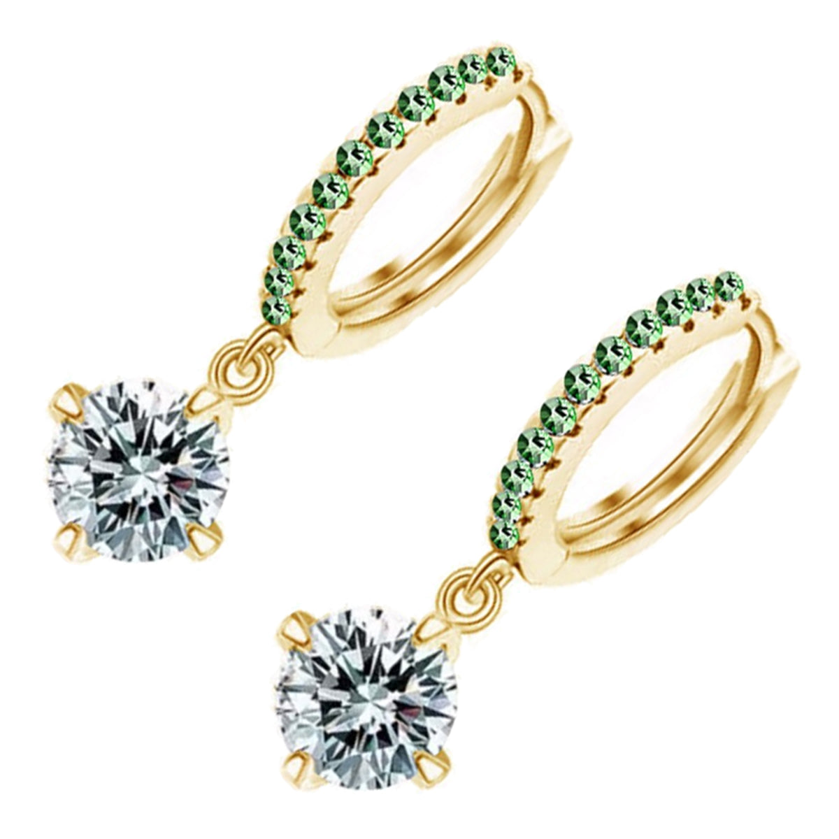 Circle Hoop Earrings 18K Yellow Gold Coated with Round Sparkling Diamond Clear Crystal Pendant and Stone-Embellished Circle