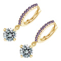 Circle Hoop Earrings 18K Yellow Gold Coated with Round Sparkling Diamond Clear Crystal Pendant and Stone-Embellished Circle