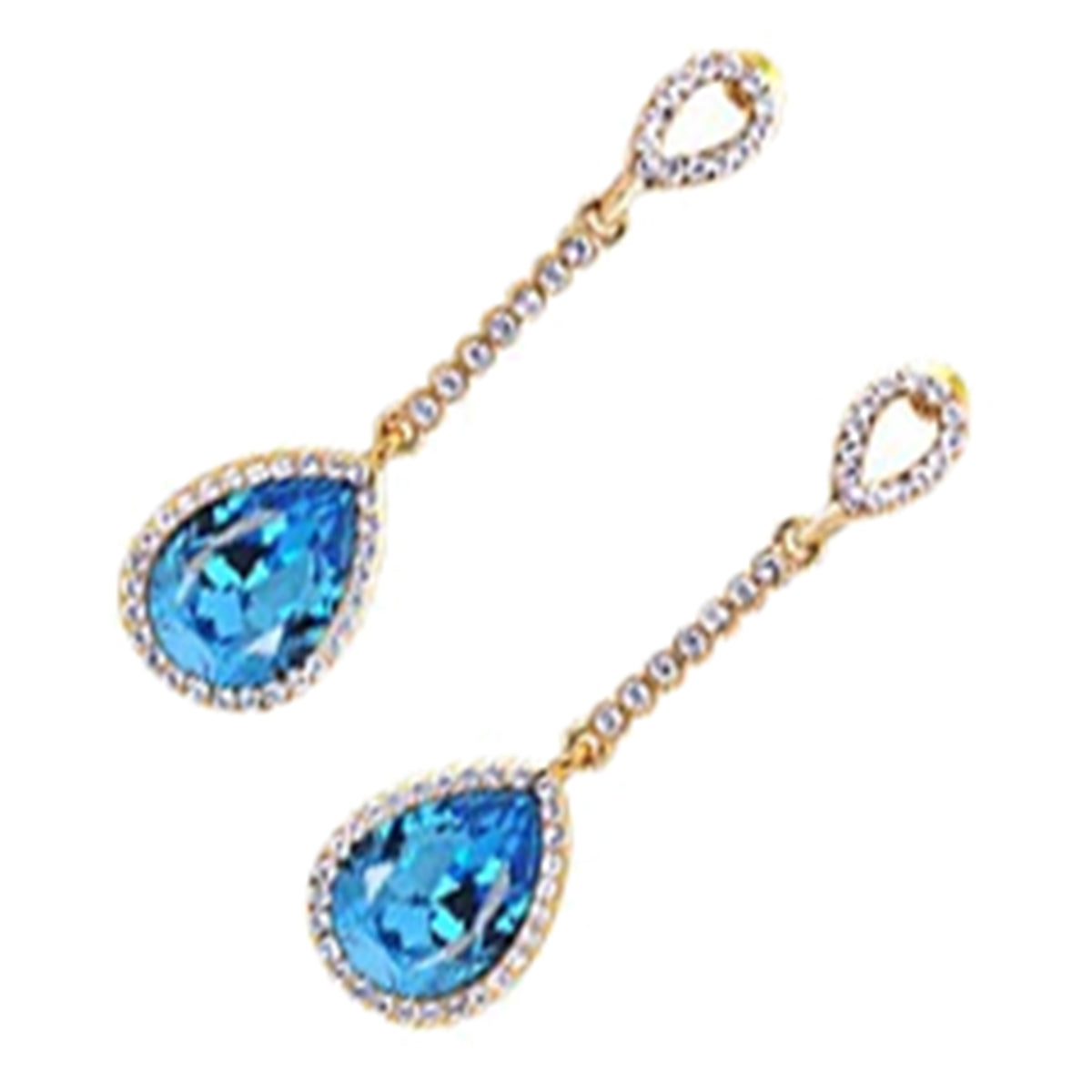 Teardrop Crystal Drop Earrings 18K Yellow Gold Coated with Splendent Crystal on Chain