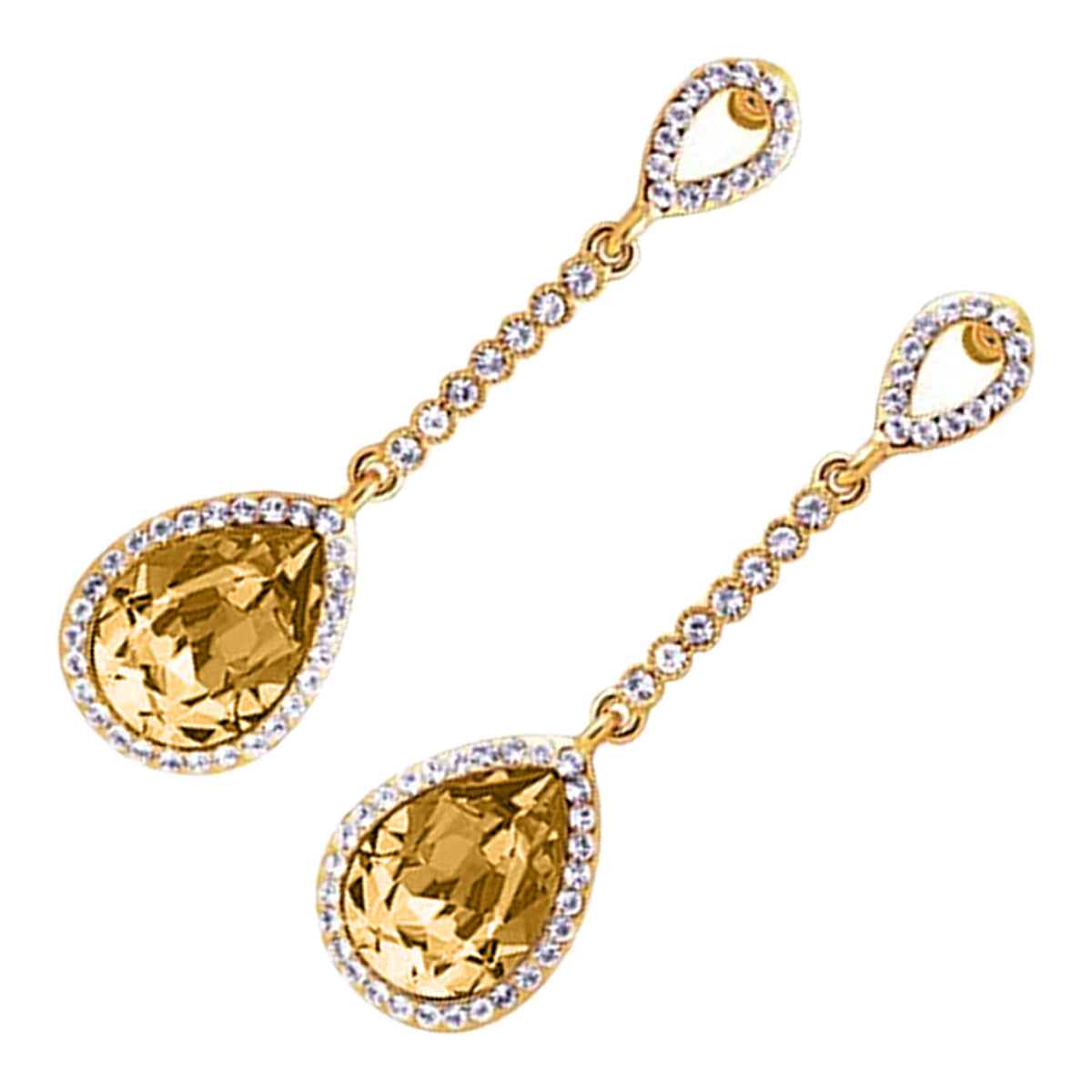 Teardrop Crystal Drop Earrings 18K Yellow Gold Coated with Splendent Crystal on Chain