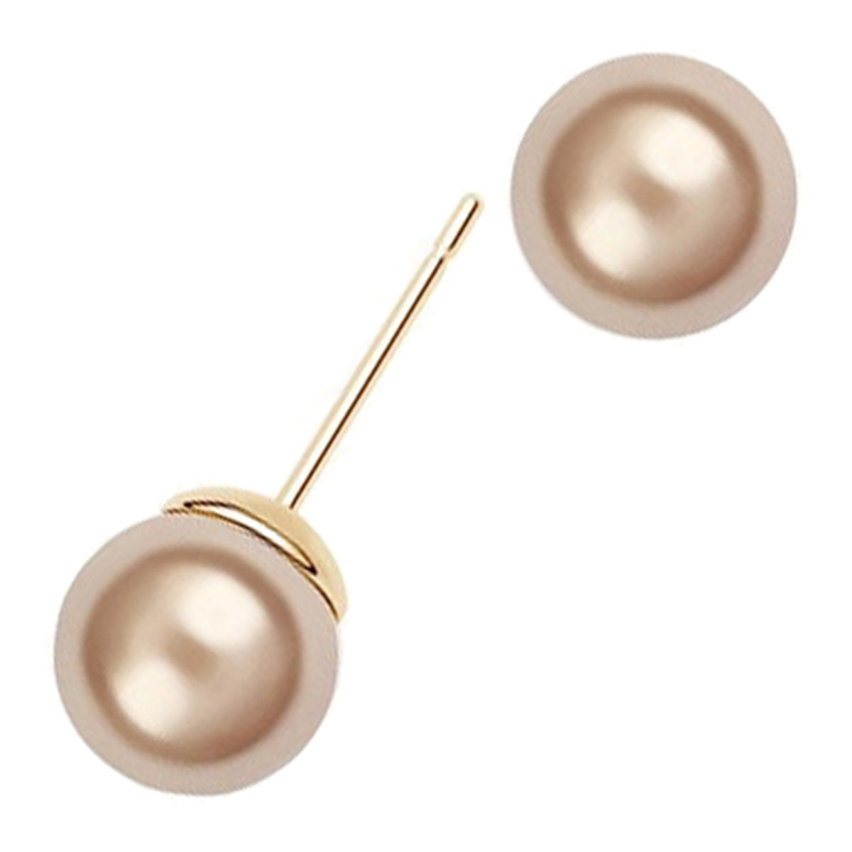 Round Pearl Stud Earrings 18K Yellow Gold Coated