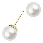Round Pearl Stud Earrings 18K Yellow Gold Coated