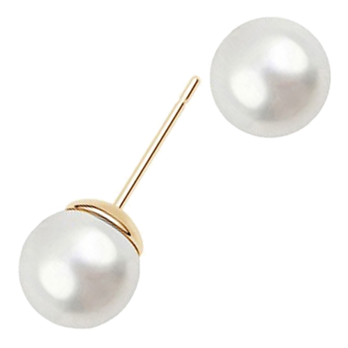 Round Pearl Stud Earrings 18K Yellow Gold Coated