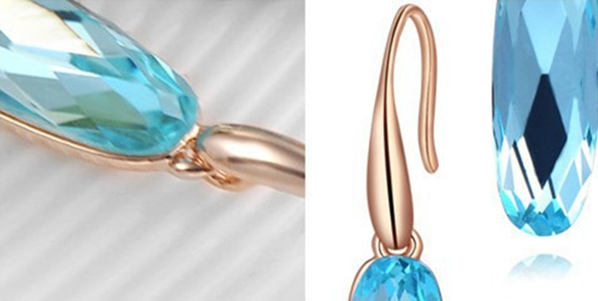 Oval Crystal Drop Earrings 18K Yellow Gold Coated - Turquoise Blue