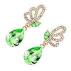 Sparkling Teardrop Dangle Earrings 18K Yellow Gold Coated with Crystal and Butterfly Adorned with White Stones