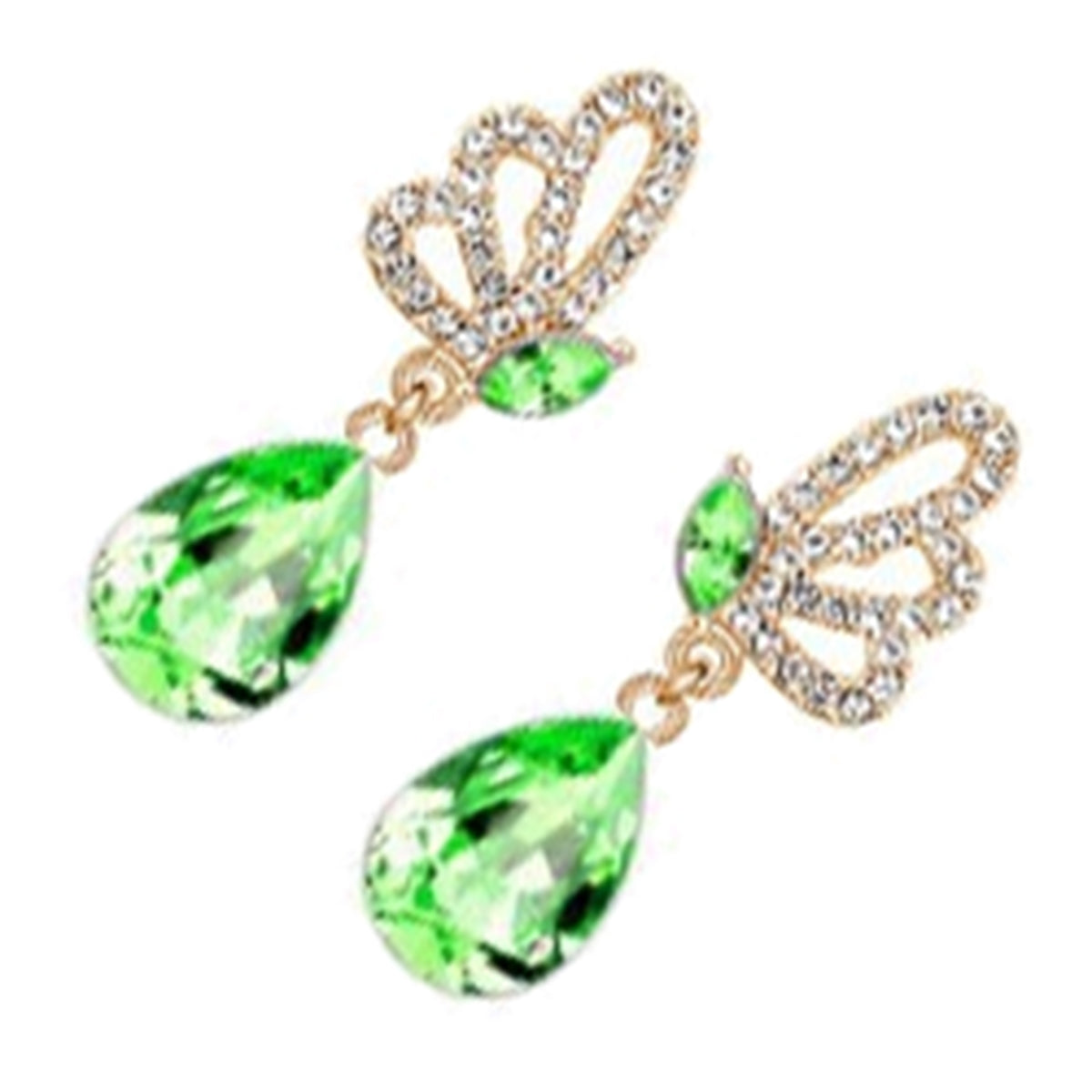 Sparkling Teardrop Dangle Earrings 18K Yellow Gold Coated with Crystal and Butterfly Adorned with White Stones