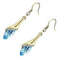 Long Drop Earrings 18K Yellow Gold Coated with Flower Design Brilliant White Stones, and Oval Berry Crystal