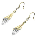 Long Drop Earrings 18K Yellow Gold Coated with Flower Design Brilliant White Stones, and Oval Berry Crystal