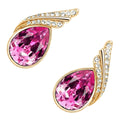 Sparkling Water Drop Earrings 18K Yellow Gold Coated with Crystal and Diamond Clear Stone-Embellished Bands