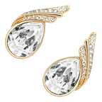 Sparkling Water Drop Earrings 18K Yellow Gold Coated with Crystal and Diamond Clear Stone-Embellished Bands