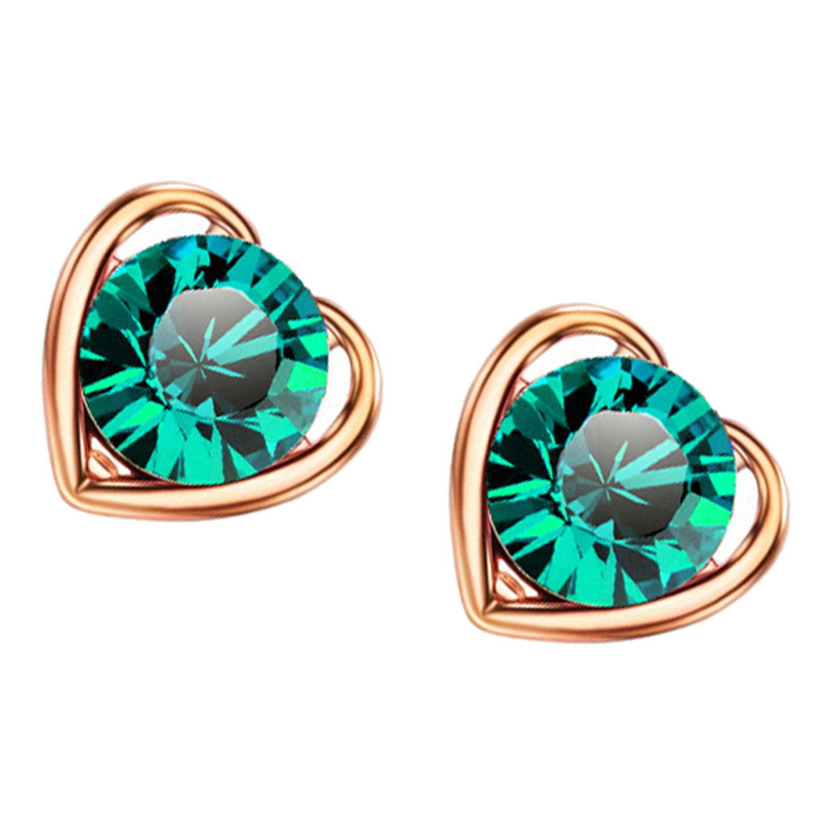Heart-Framed Round Cut Crystal Earrings 18K Yellow Gold Coated