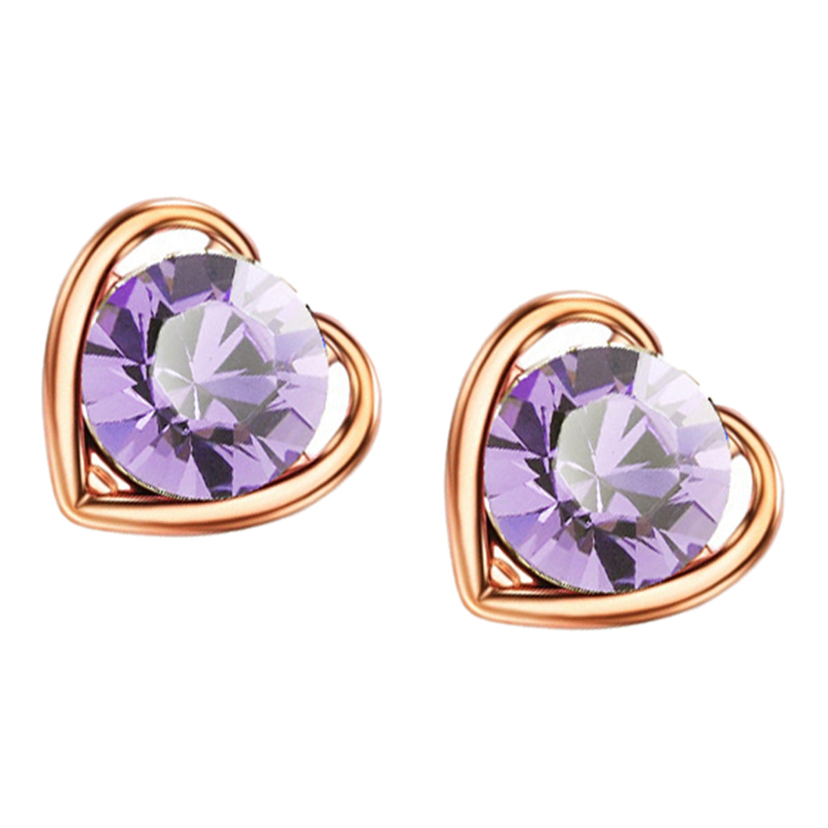 Heart-Framed Round Cut Crystal Earrings 18K Yellow Gold Coated