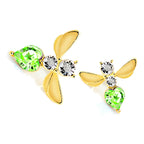 Flying Bee Earrings 18K Yellow Gold Coated Adorned with Clear Stones and Crystal