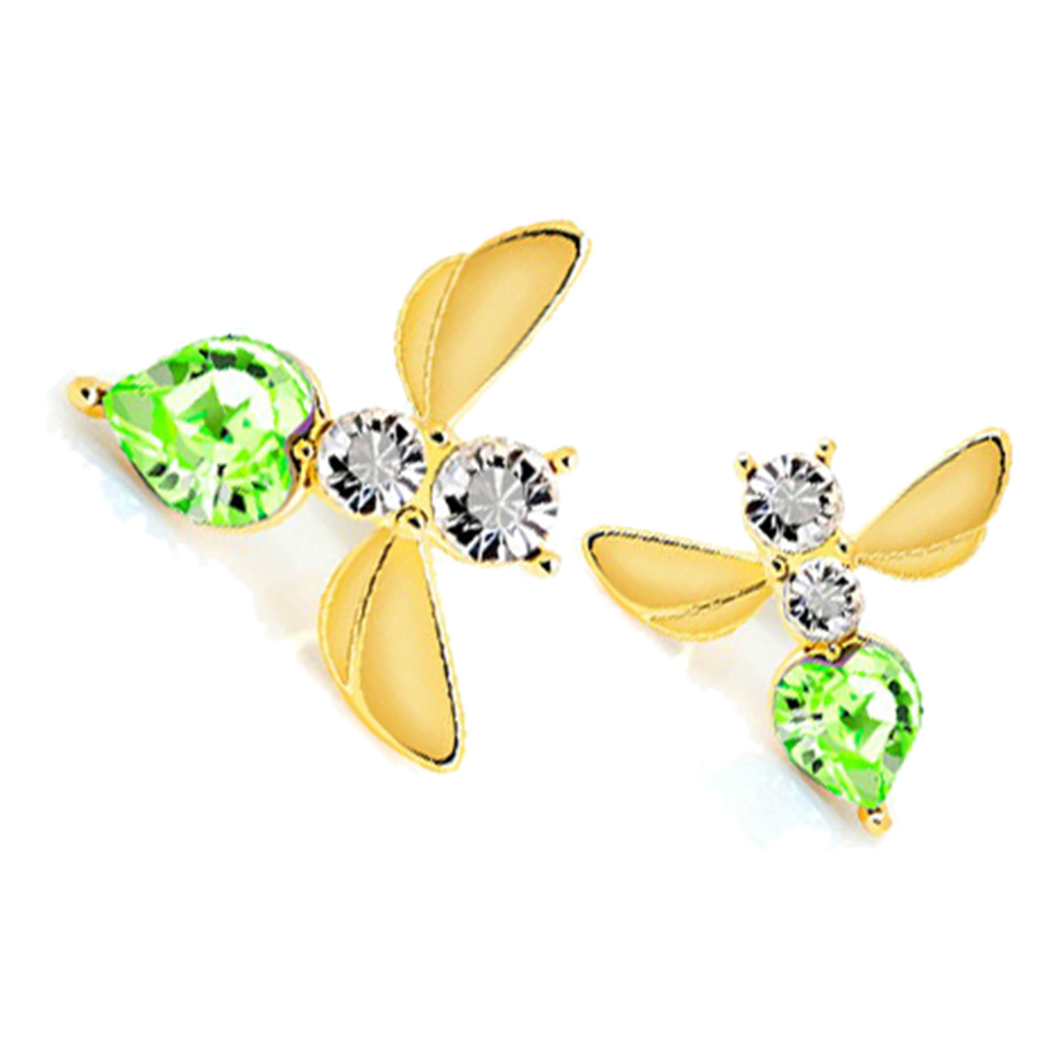 Flying Bee Earrings 18K Yellow Gold Coated Adorned with Clear Stones and Crystal