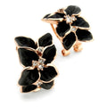 Vintage Flower Earrings 18K Yellow Gold Coated with Leaves and Diamond Clear Crystals