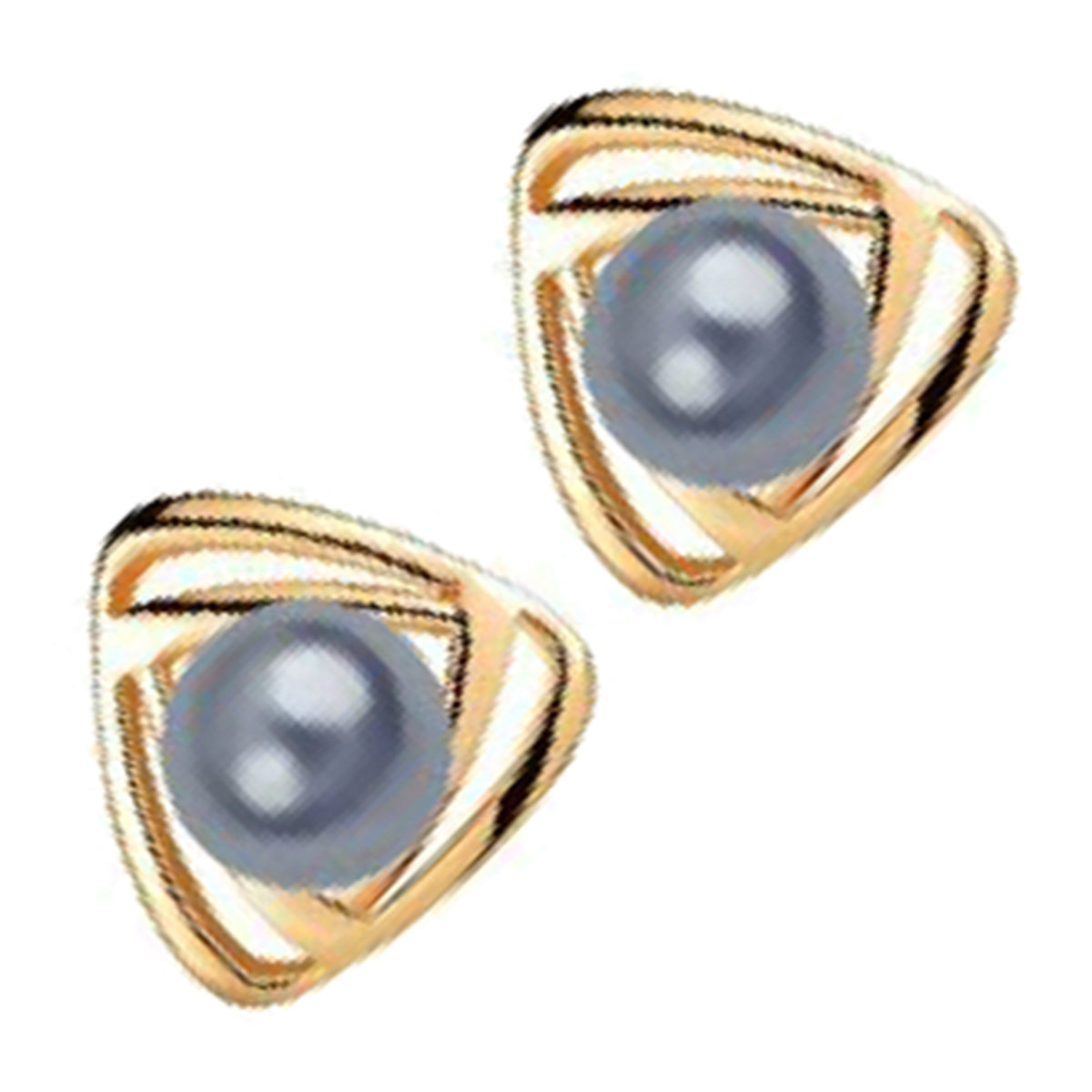 Stud Earrings 18K Rose Gold Coated Pearl Triangle Design