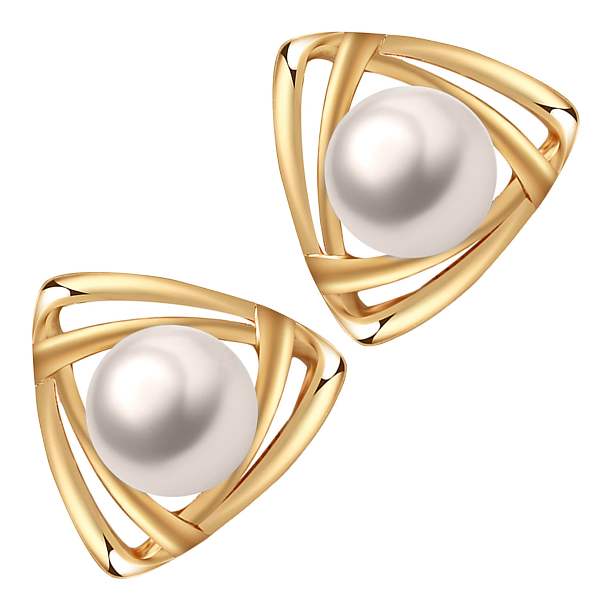 Stud Earrings 18K Rose Gold Coated Pearl Triangle Design