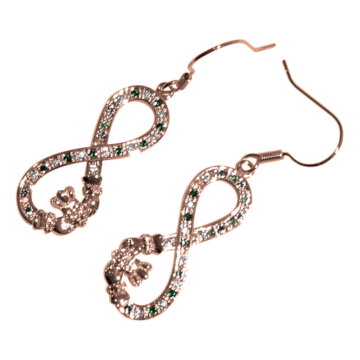 18K Rose Gold Coated Infinity Band Earrings with Claddagh Design & Cubic Zirconia Crystals