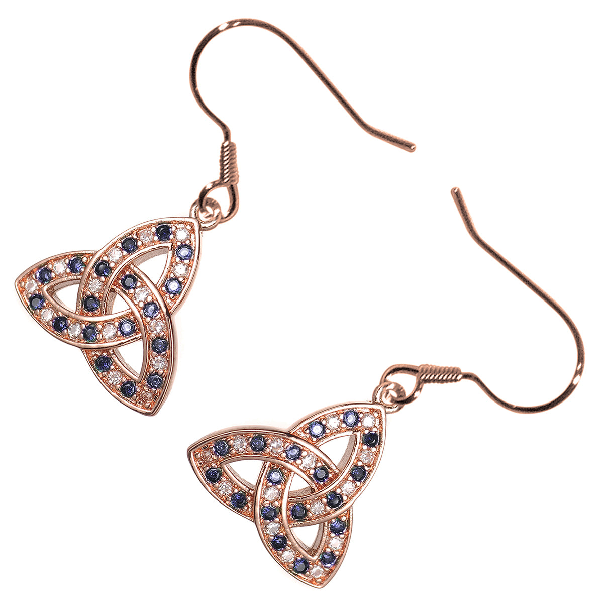 18K Rose Gold Coated Celtic Trinity Knot Earrings with Cubic Zirconia
