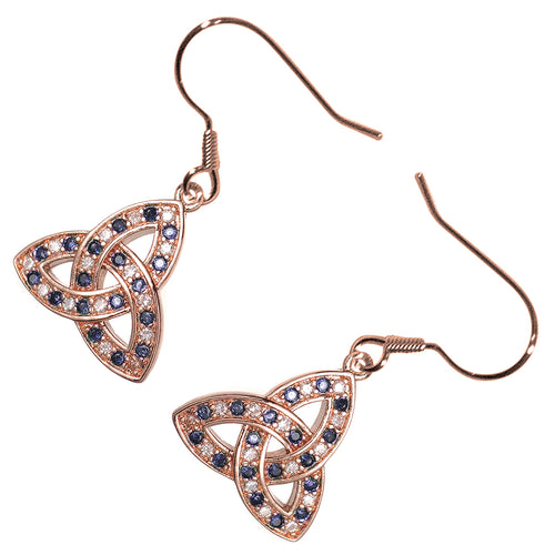 18K Rose Gold Coated Celtic Trinity Knot Earrings with Cubic Zirconia
