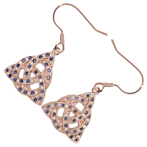 18K Rose Gold Coated Celtic Trinity Knot in Circle Earrings with CZ Stones