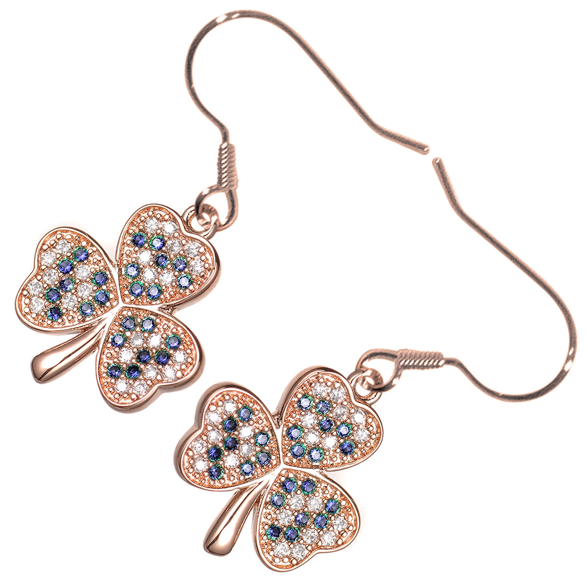 18K Rose Gold Coated Shamrock Flower Earrings Vibrant Zircon Stones