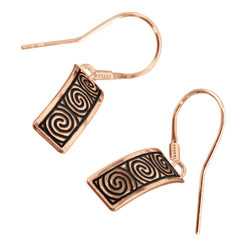 18K Rose Gold Coated Celtic Newgrange Spirals Earrings Enamel on 925 Sterling Silver