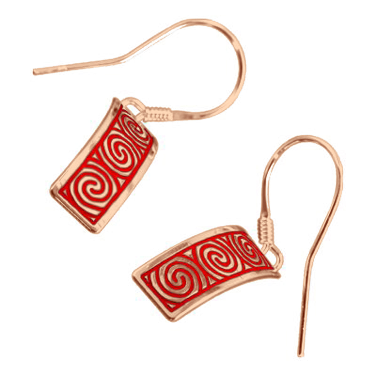 18K Rose Gold Coated Celtic Newgrange Spirals Earrings Enamel on 925 Sterling Silver