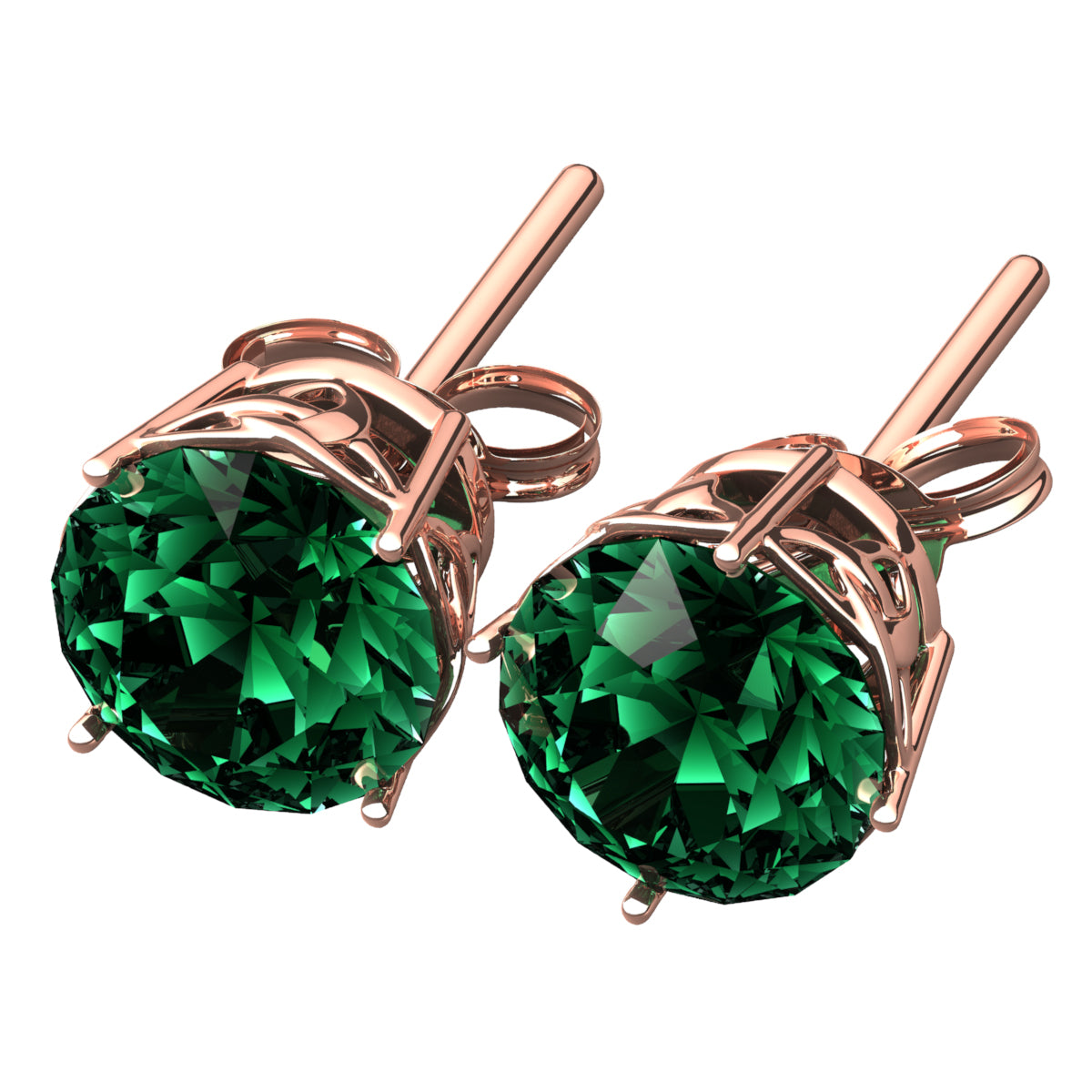18K Rose Gold Coated Trinity Knot Stud Earrings with Stones - Emerald Green