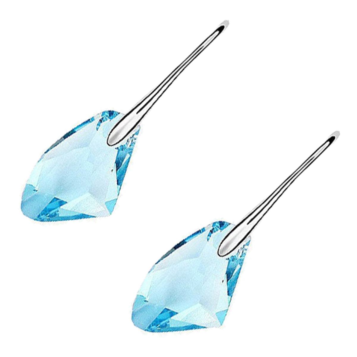 Sparkling Crystal Dangle Earrings 18K White Gold Coated Natural Shape - Aquamarine Sea Blue