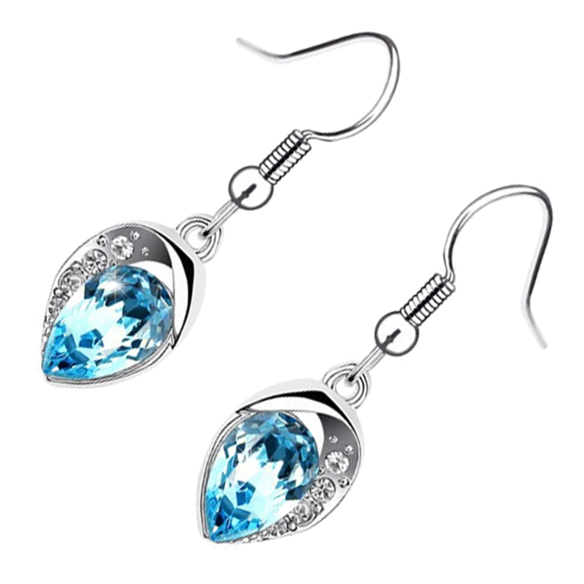 Sparkling Water Drop Shaped Crystal Earrings 18K White Gold Coated Adorned with Stones