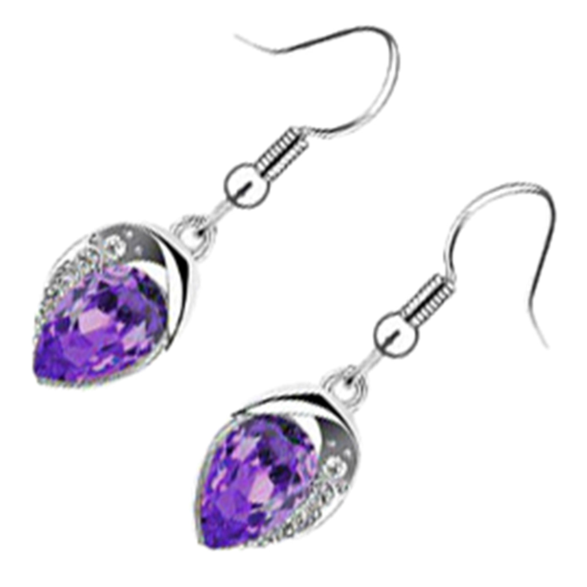 Sparkling Water Drop Shaped Crystal Earrings 18K White Gold Coated Adorned with Stones