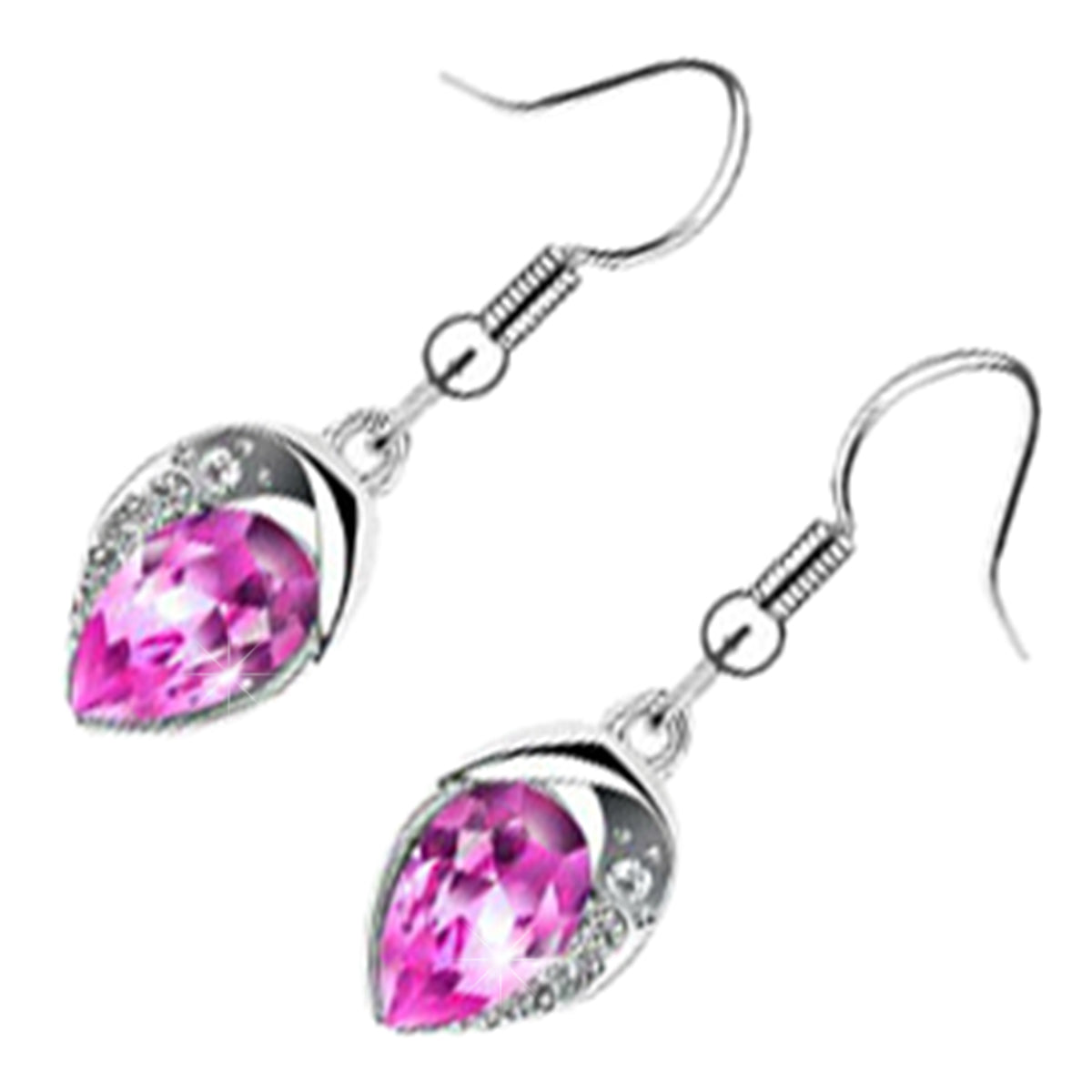 Sparkling Water Drop Shaped Crystal Earrings 18K White Gold Coated Adorned with Stones