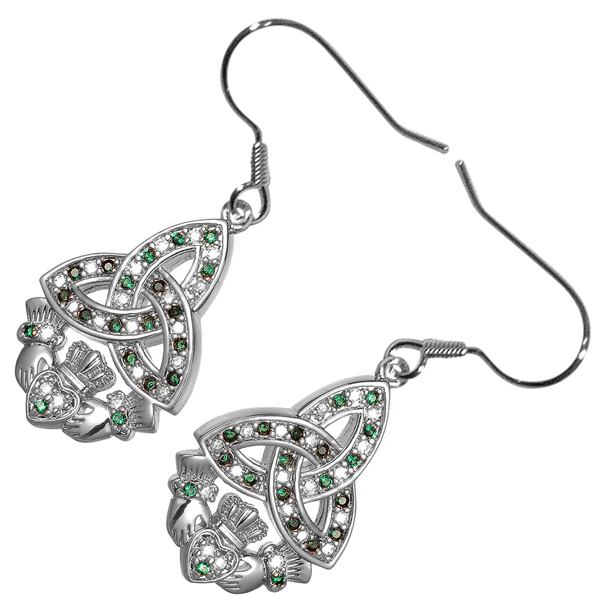 Claddagh Earrings 18K White Gold Coated Celtic Trinity Knot Paved with Zircon Stones