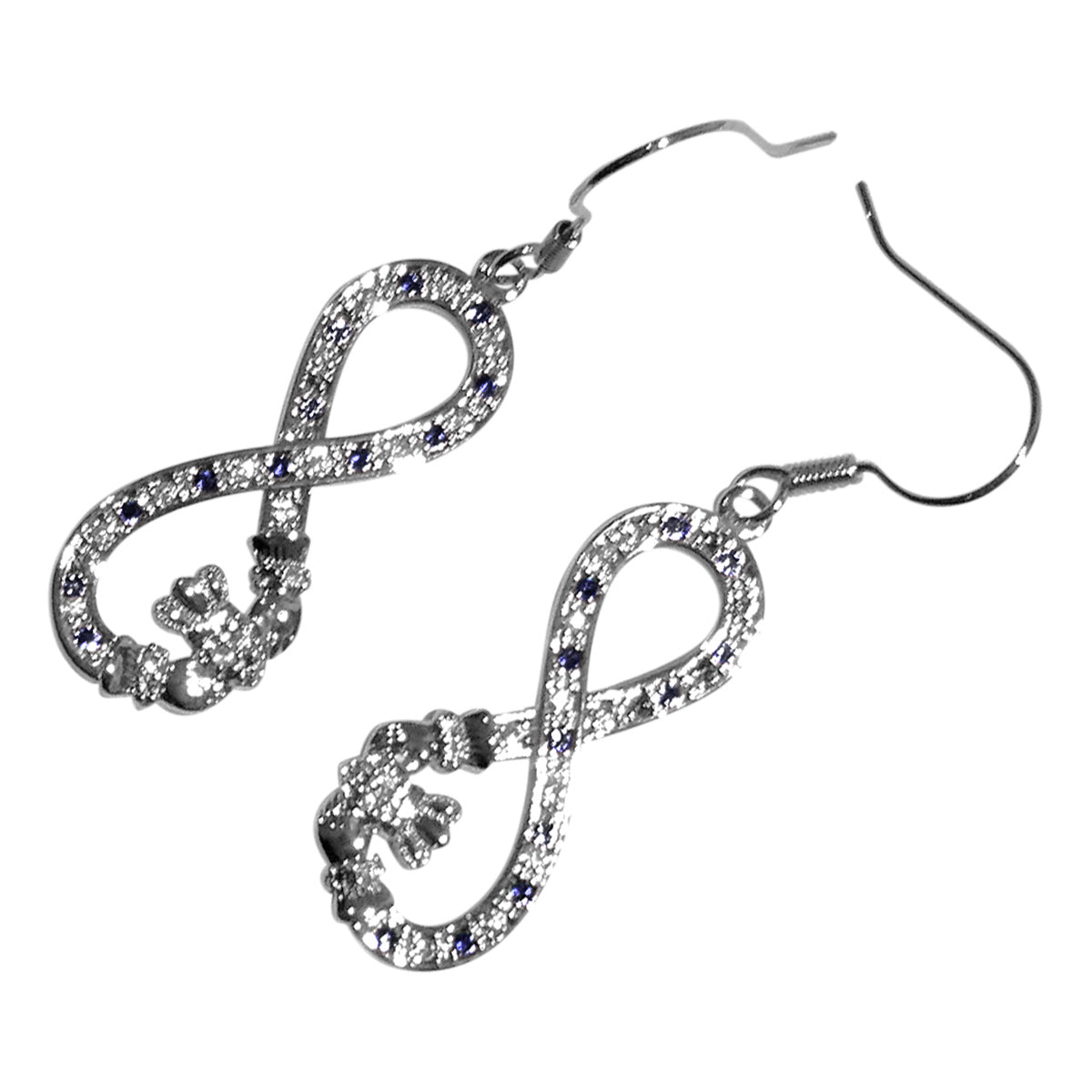 Earrings 18K White Gold Coated Infinity Band with Claddagh and Cubic Zirconia Crystals