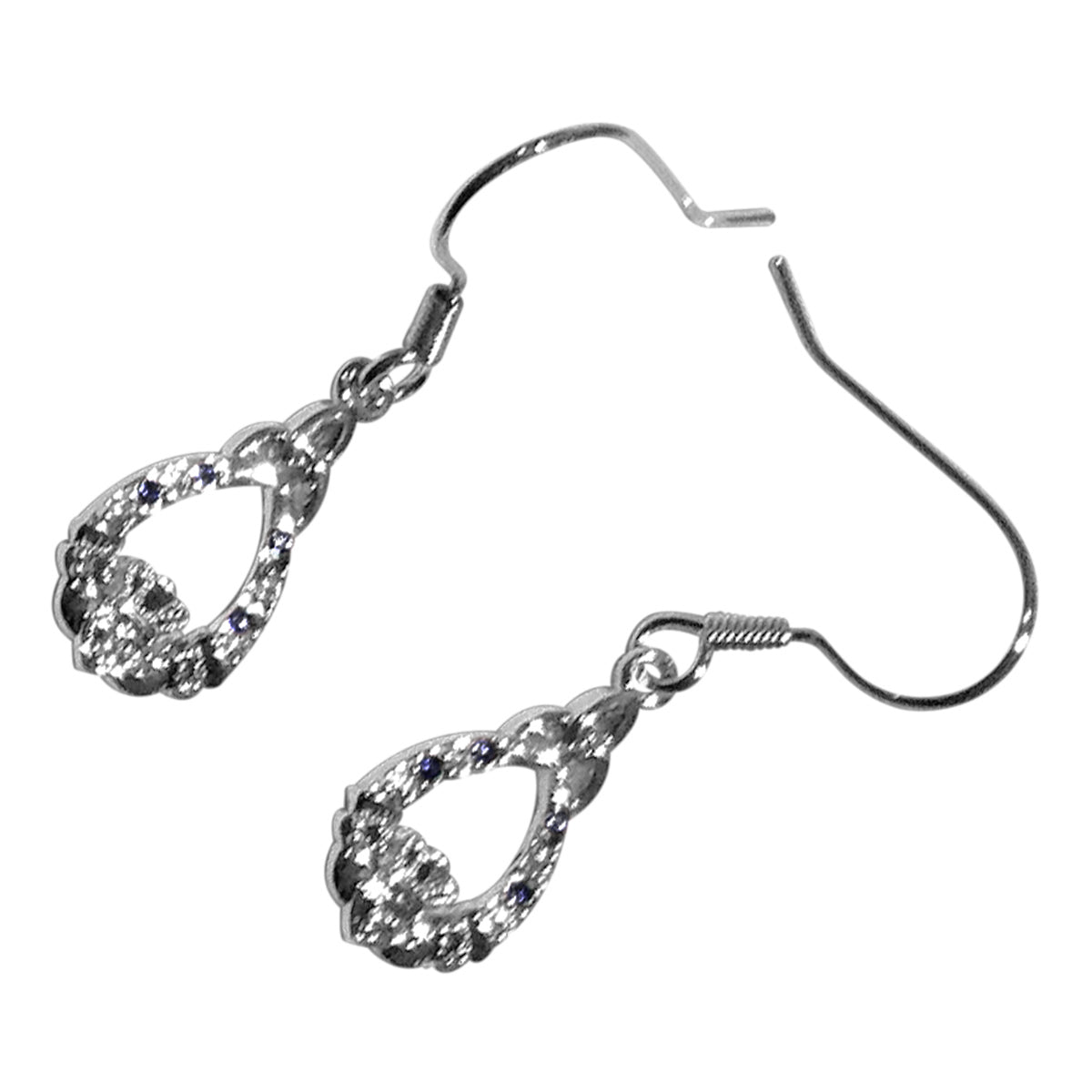 Earrings 18K White Gold Coated Claddagh with CZ Stones and Celtic Trinity Knot