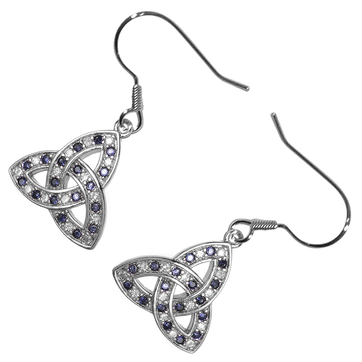 Earrings 18K White Gold Coated Celtic Trinity Knot with Cubic Zirconia Stones